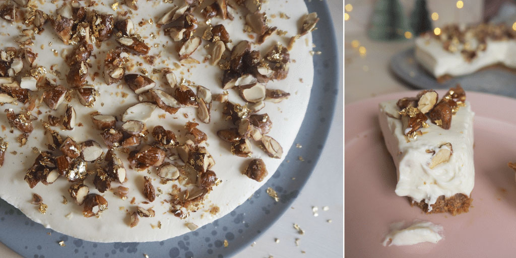 Julecheesecake med brunkage bund og brændte mandler – cakewoman