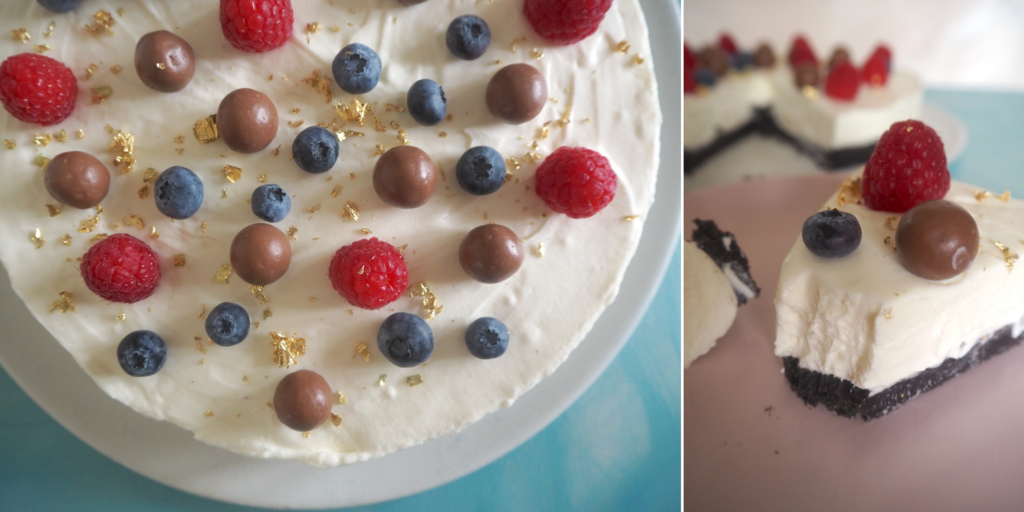 Citron cheesecake med Oreos, Maltesers og bær | Cakewoman.dk