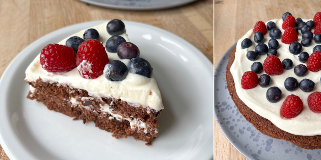 Nem chokoladelagkage med citroncreme og bær | Cakewoman.dk